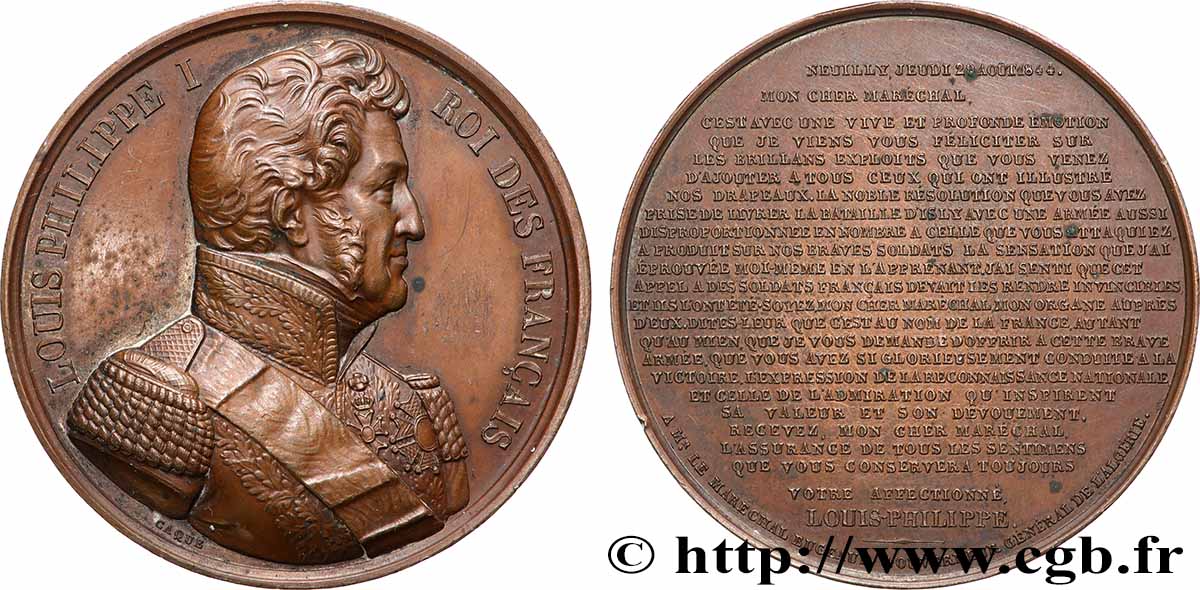 ALGÉRIE - LOUIS PHILIPPE Médaille, Bataille d&nbsp;Isly, Victoire du Maréchal Bugeaud TTB+/TTB