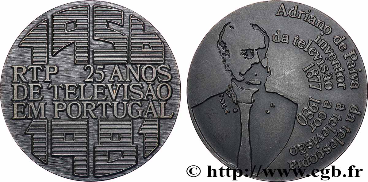 PORTUGAL Médaille, 25 ans de Télévision portugaise, Adriano de Paiva TTB