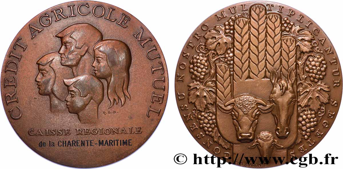 V REPUBLIC Médaille, Crédit Agricole Mutuel, Caisse régionale de la Charente Maritime AU/AU