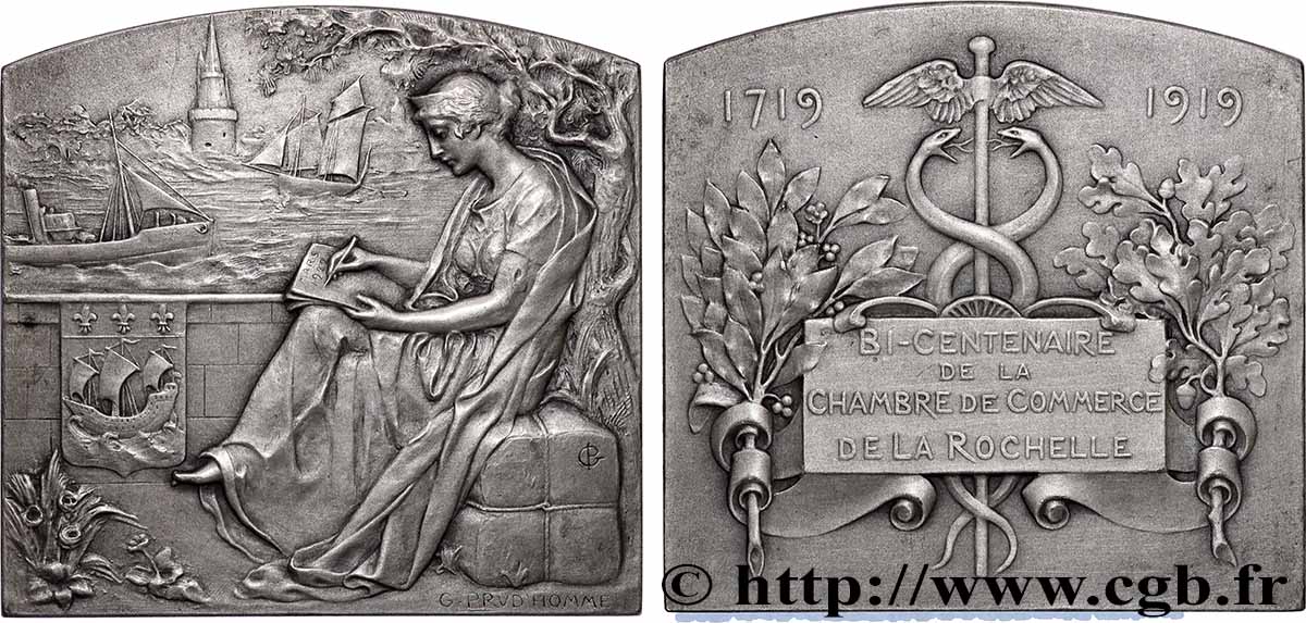 TROISIÈME RÉPUBLIQUE Plaquette, Bicentenaire de la chambre de commerce de la Rochelle TTB+/SUP