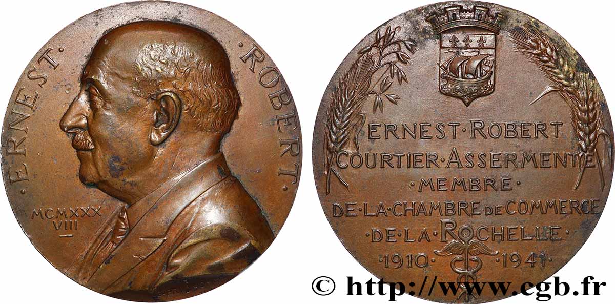TROISIÈME RÉPUBLIQUE Médaille, Ernest Robert, refrappe TTB+/TTB