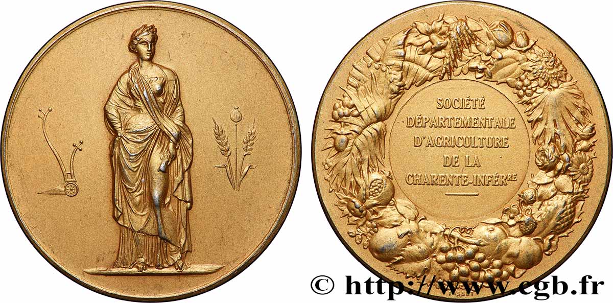 SOCIÉTÉS D&nbsp;AGRICULTURE, HORTICULTURE, PÈCHE ET CHASSE Médaille, Société départementale d’agriculture de la Charente-inférieure AU