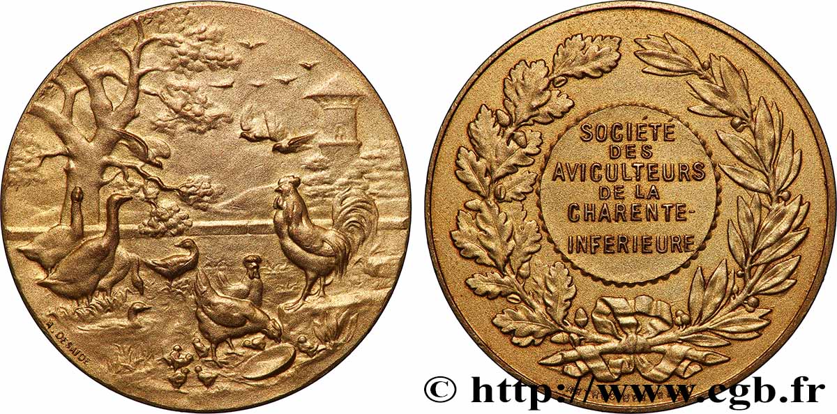 AGRICULTURAL, HORTICULTURAL, FISHING AND HUNTING SOCIETIES Médaille, Société des aviculteurs de la Charente-Inférieure AU/AU