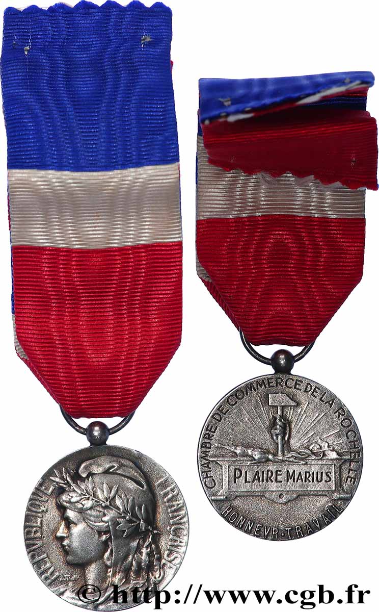 CINQUIÈME RÉPUBLIQUE Médaille, Honneur et Travail, Chambre de commerce de La Rochelle TTB+