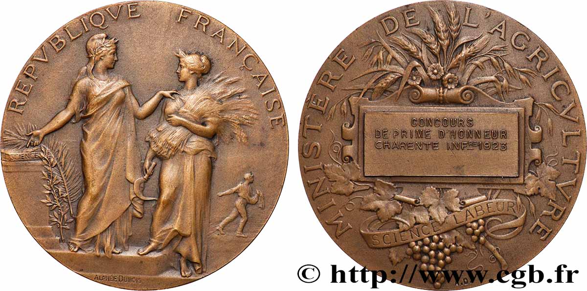 TROISIÈME RÉPUBLIQUE Médaille, Concours de prime d’honneur de Charente-Inférieure SUP/TTB+