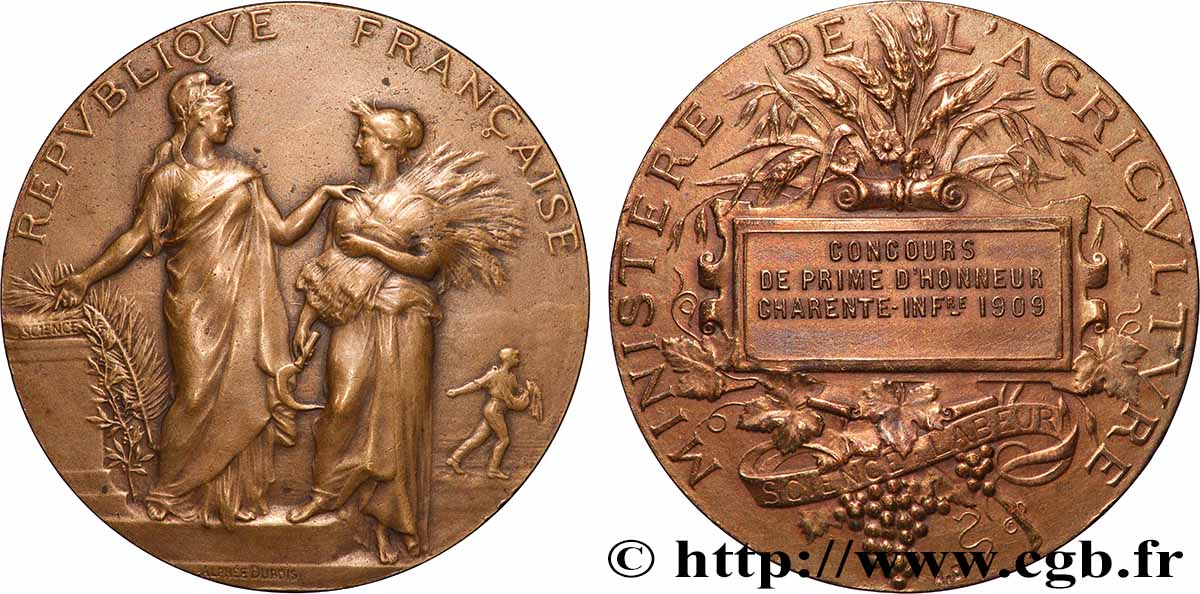 TROISIÈME RÉPUBLIQUE Médaille, Concours de prime d’honneur de Charente-Inférieure TTB+