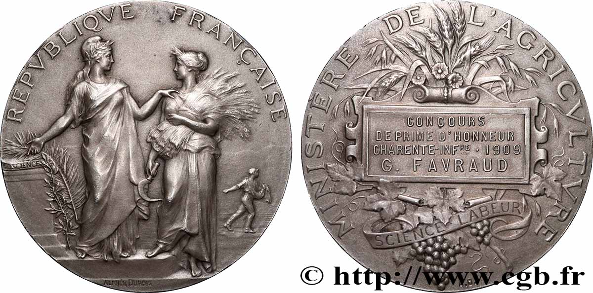 TROISIÈME RÉPUBLIQUE Médaille, Concours de prime d’honneur de Charente-Inférieure TTB+