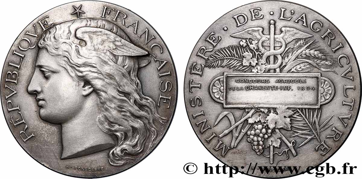 TROISIÈME RÉPUBLIQUE Médaille, Concours agricole de la Charente-Inférieure TTB+