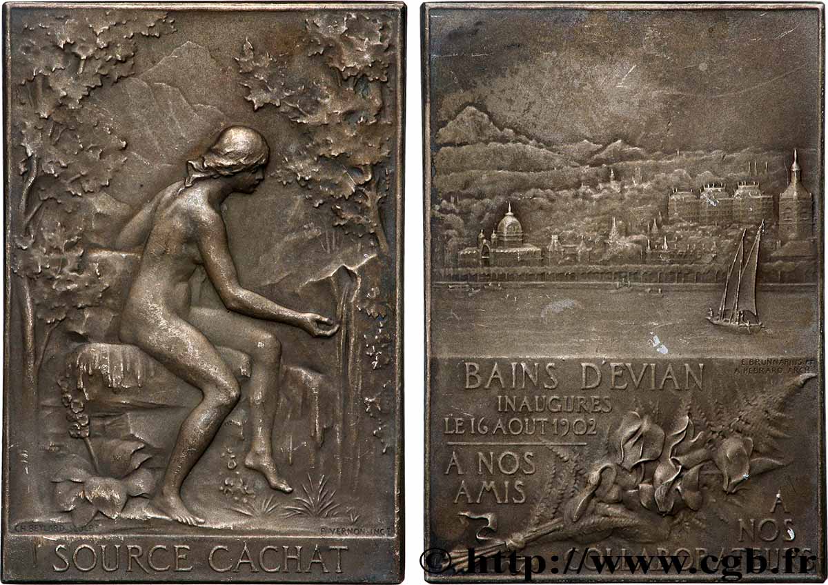 III REPUBLIC Plaquette, Source Cachat - inauguration des bains AU