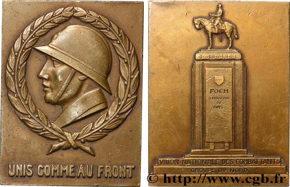 III REPUBLIC Plaquette, Ferdinand Foch, Union nationale des combattants AU