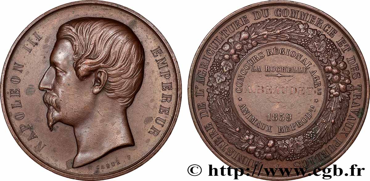 SECOND EMPIRE Médaille, Concours régional agricole, animaux reproducteurs TTB