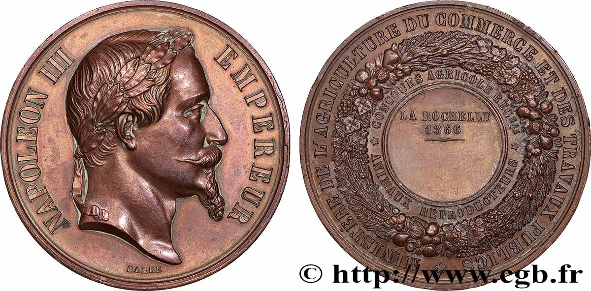 SECOND EMPIRE Médaille, Concours régional agricole, animaux reproducteurs TTB