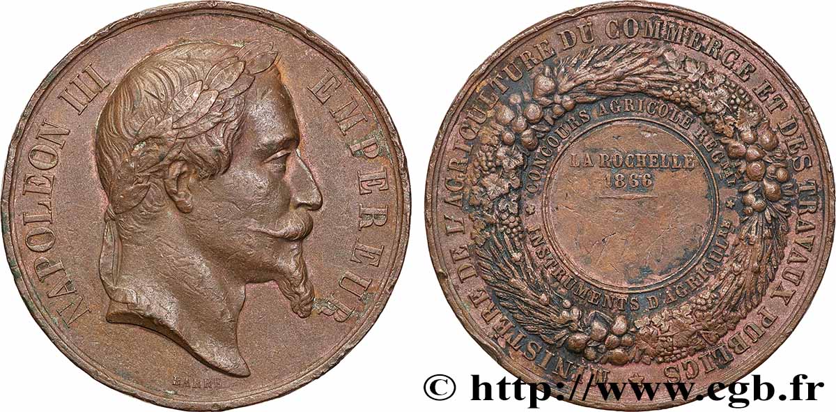 SECOND EMPIRE Médaille, Concours régional agricole, instruments d’agriculture TB+