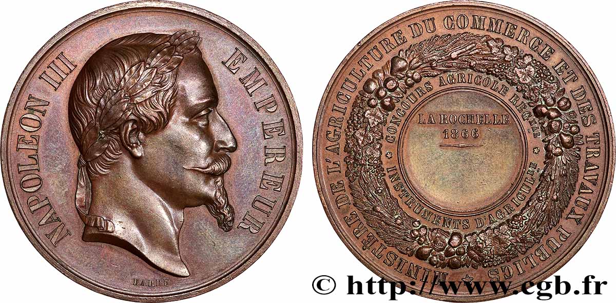 SECOND EMPIRE Médaille, Concours régional agricole, instruments d’agriculture TTB