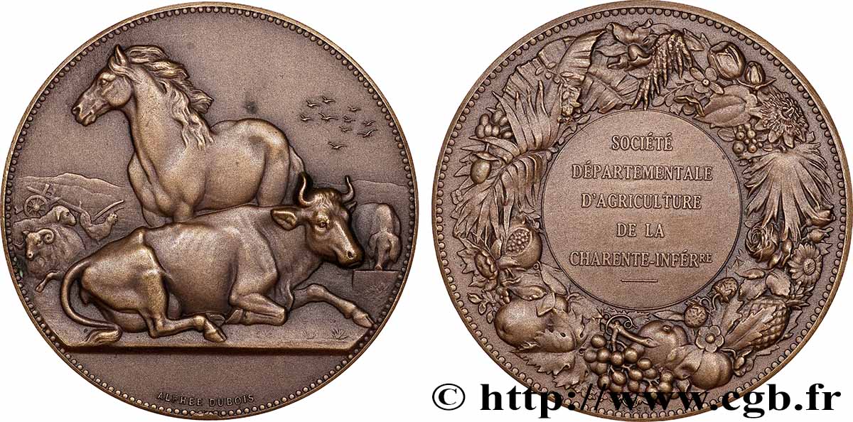 SOCIÉTÉS D&nbsp;AGRICULTURE, HORTICULTURE, PÊCHE ET CHASSE Médaille, Animaux de ferme, Société département d’agriculture de la Charente-Inférieure SUP