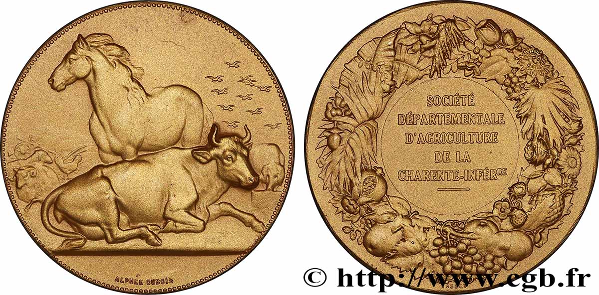 SOCIÉTÉS D&nbsp;AGRICULTURE, HORTICULTURE, PÈCHE ET CHASSE Médaille, Animaux de ferme, Société départementale d’agriculture de la Charente-Inférieure EBC