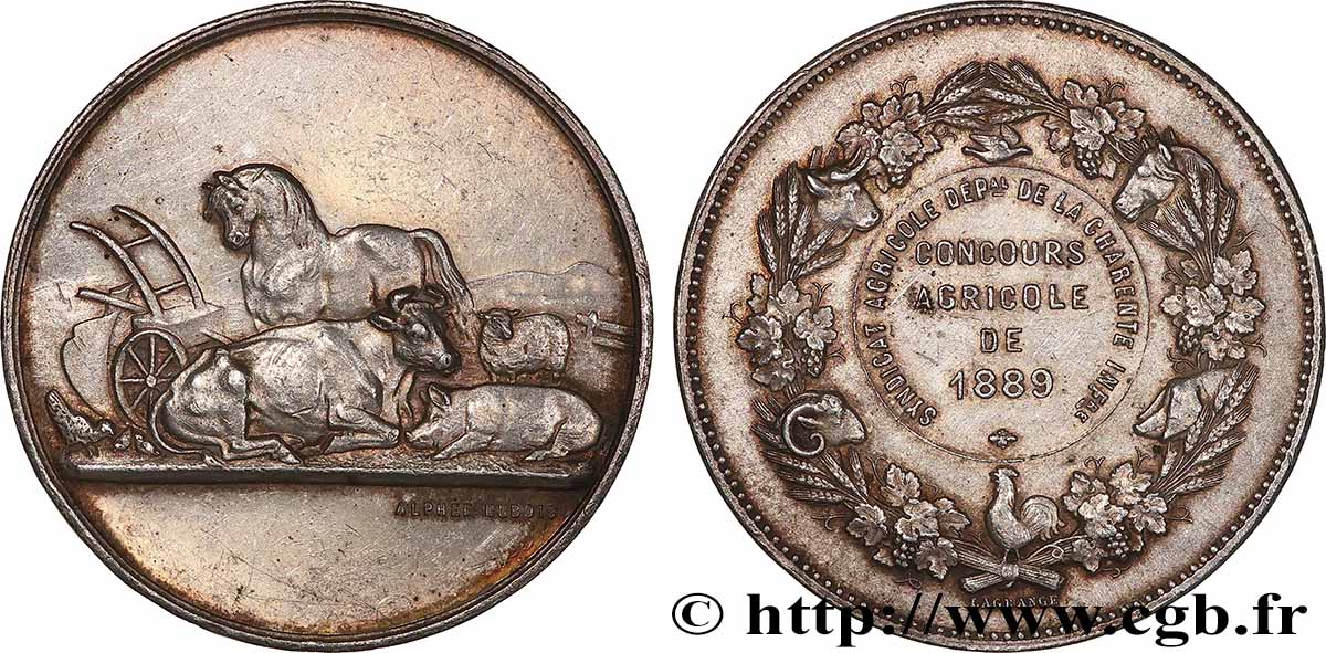 TROISIÈME RÉPUBLIQUE Médaille, Agriculture, Syndicat agricole départemental de la Charente-Inférieure TTB