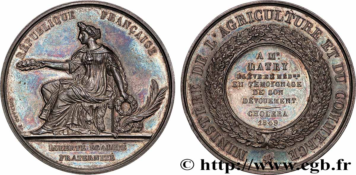 SECOND EMPIRE Médaille, Ministère de l’agriculture et du commerce, Choléra AU
