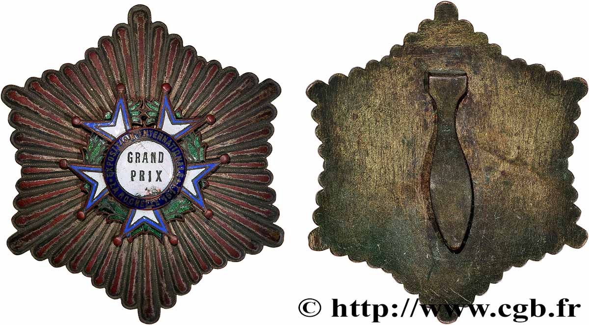 TROISIÈME RÉPUBLIQUE Plaque, Exposition internationale, Grand prix TTB