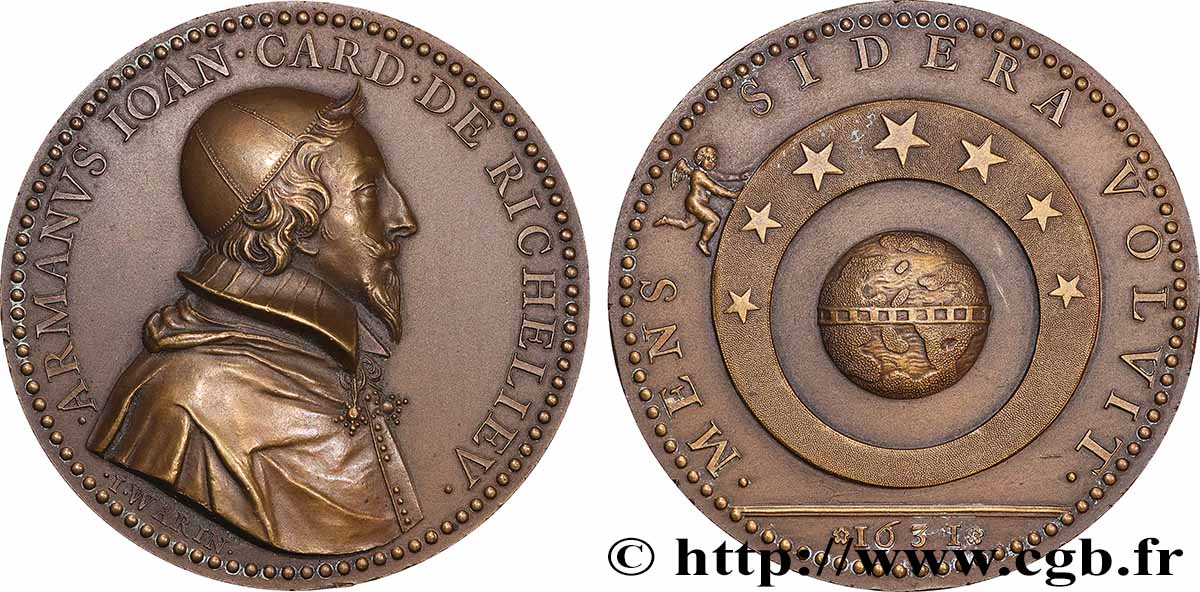 LOUIS XIII LE JUSTE Médaille, Cardinal de Richelieu, refrappe TTB+