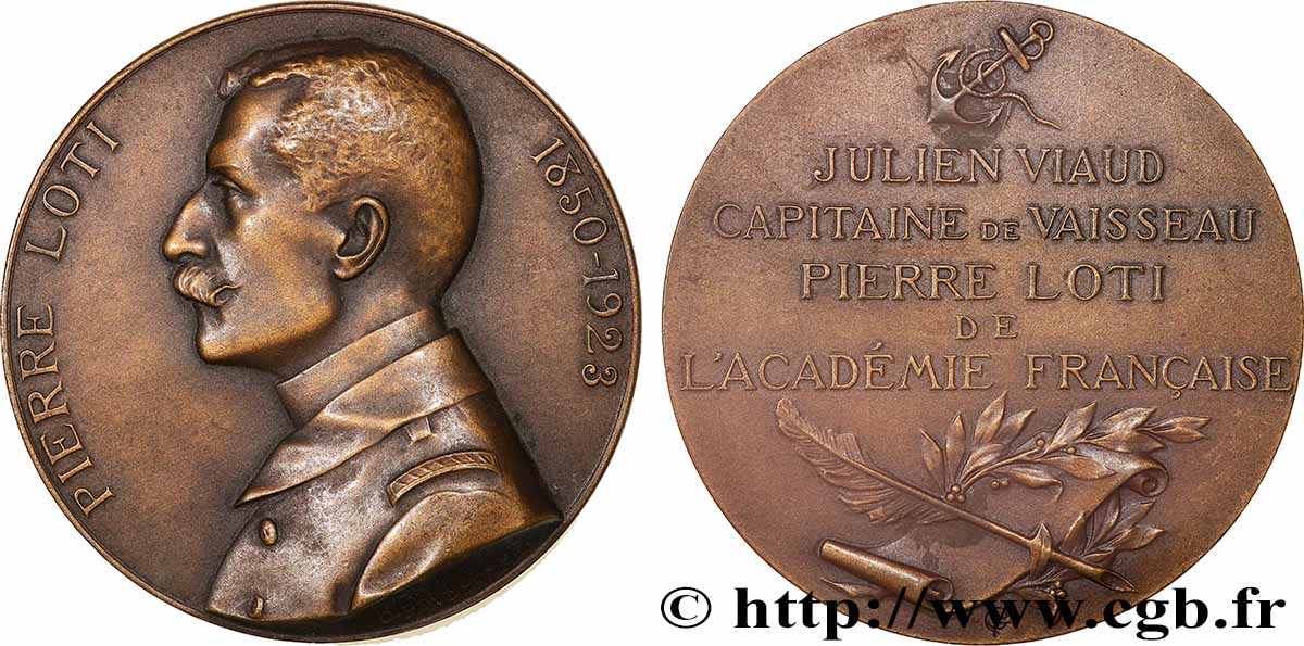 TROISIÈME RÉPUBLIQUE Médaille, Pierre Loti, Julien Viaud TTB+