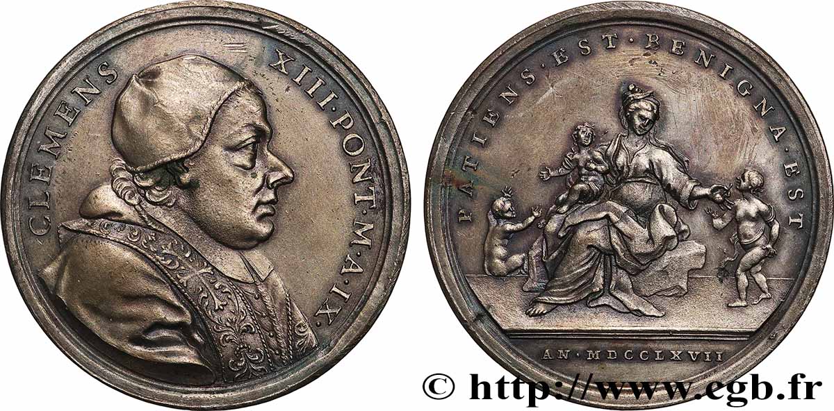 ITALIE - ETATS DE L&nbsp;EGLISE - CLEMENT XIII (Charles Rezzonico) Médaille, Patiens est banigna fVZ
