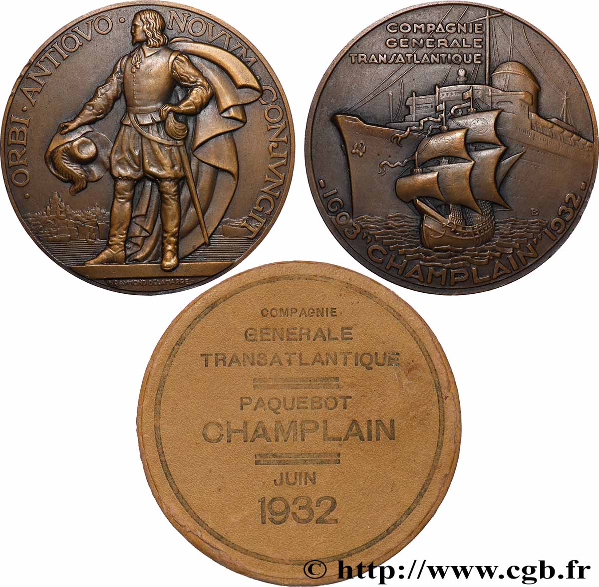 CINQUIÈME RÉPUBLIQUE Médaille, Paquebot Champlain, Compagnie Générale Transatlantique TTB+