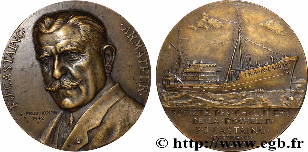 ÉTAT FRANÇAIS Médaille, Fernand Castaing, armateur, Société des chalutiers de La Rochelle TTB+