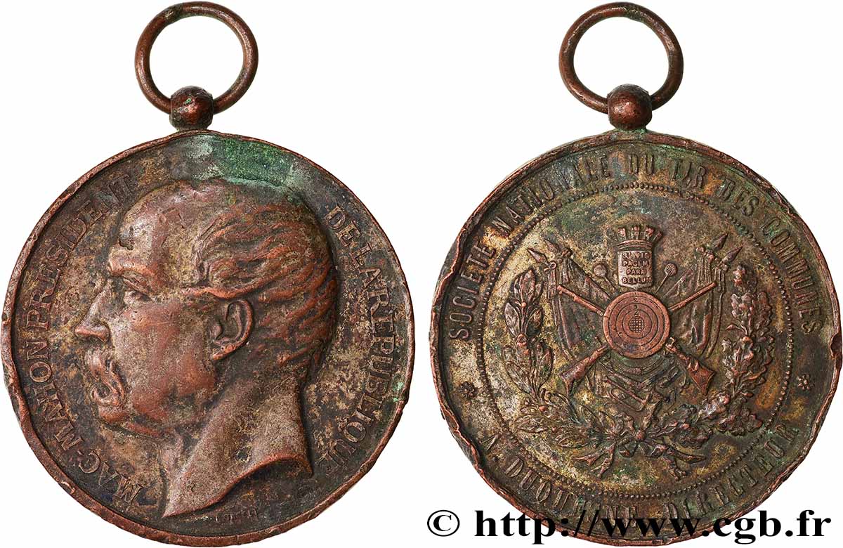 III REPUBLIC Médaille, Mac-Mahon, Société nationale du tir des communes VF