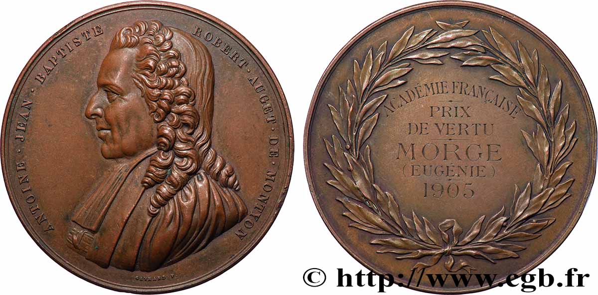 III REPUBLIC Médaille, Académie Française, Prix de vertu AU