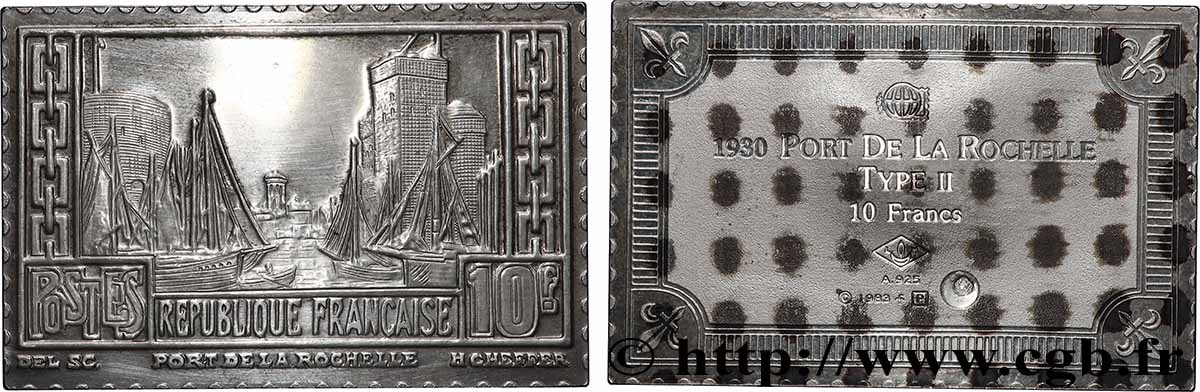 CINQUIÈME RÉPUBLIQUE Médaille, Reproduction du timbre de 10 Francs, Port de La Rochelle SUP