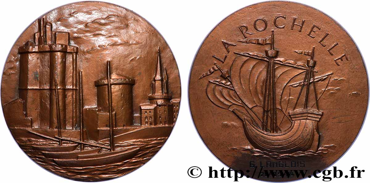 V REPUBLIC Médaille, La Rochelle, refrappe AU/AU