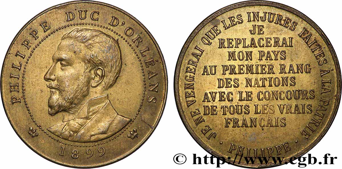 III REPUBLIC Médaille, Philippe d’Orléans, frappe médaille module de 10 centimes AU