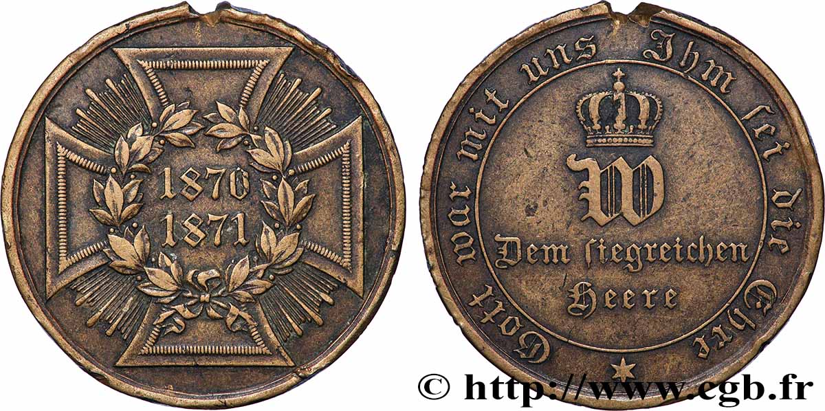 ALLEMAGNE - ROYAUME DE PRUSSE - GUILLAUME Ier Médaille commémorative, Guerre de 1870-1871 SS