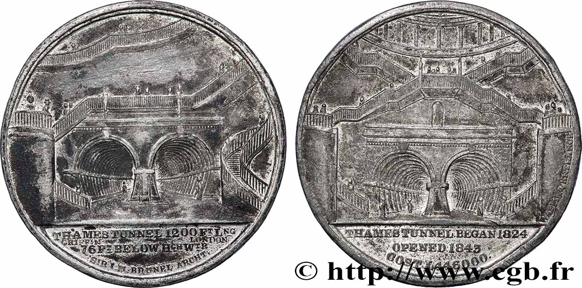 GRANDE BRETAGNE - VICTORIA Médaille, Ouverture du Tunnel de la Tamise TTB/TB+