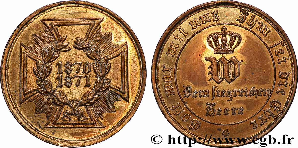 ALLEMAGNE - ROYAUME DE PRUSSE - GUILLAUME Ier Médaille commémorative, Guerre de 1870-1871 TTB+