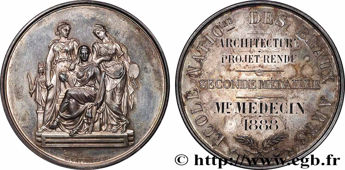 TROISIÈME RÉPUBLIQUE Médaille, École Nationale des Beaux-Arts, Architecture SUP