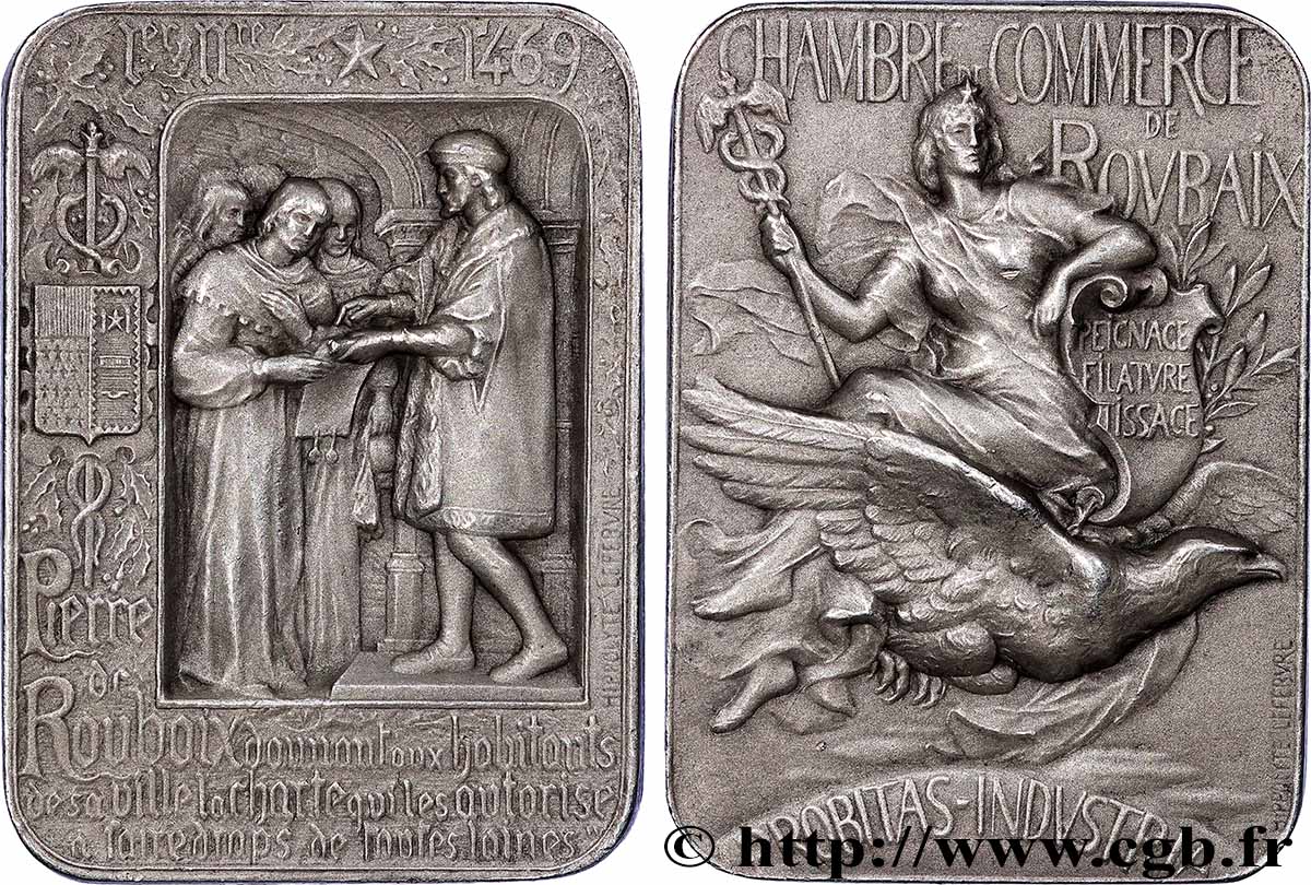 TROISIÈME RÉPUBLIQUE Médaille, Chambre de Commerce de Roubaix SUP/TTB+