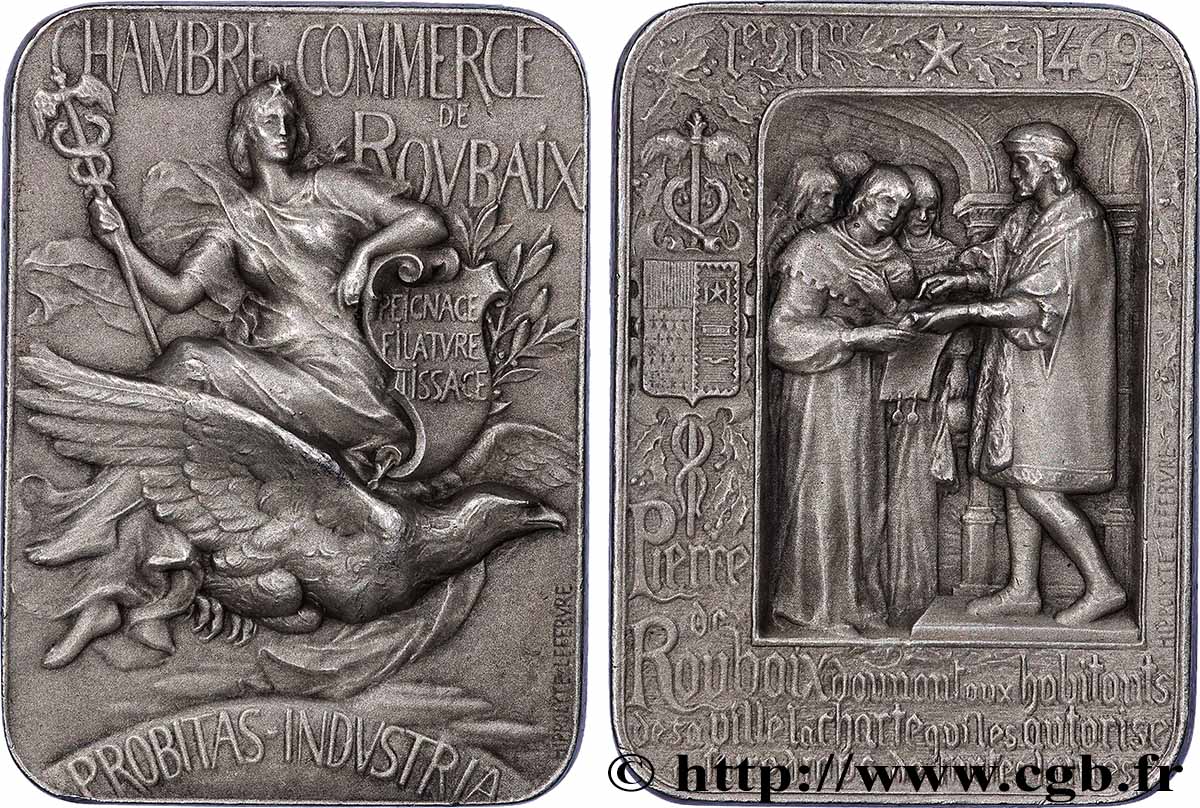 TROISIÈME RÉPUBLIQUE Médaille, Chambre de Commerce de Roubaix SUP