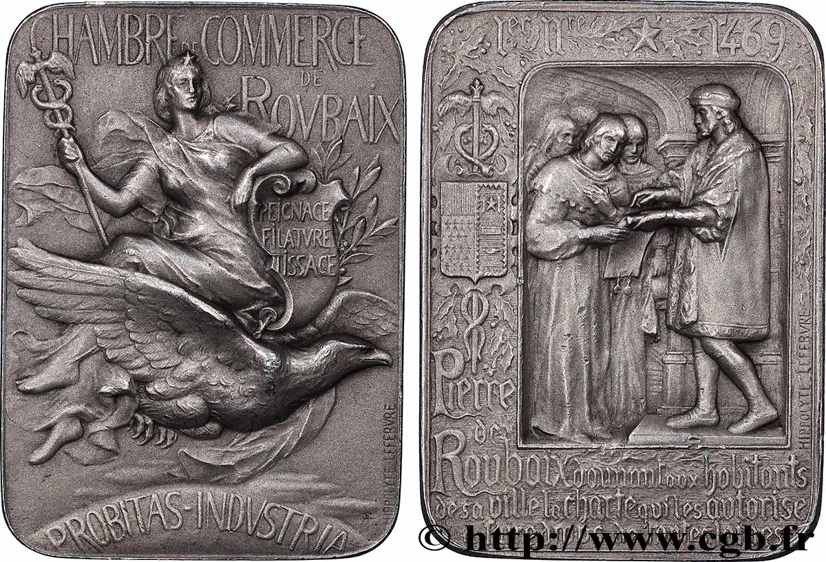 TROISIÈME RÉPUBLIQUE Médaille, Chambre de Commerce de Roubaix TTB+/SUP