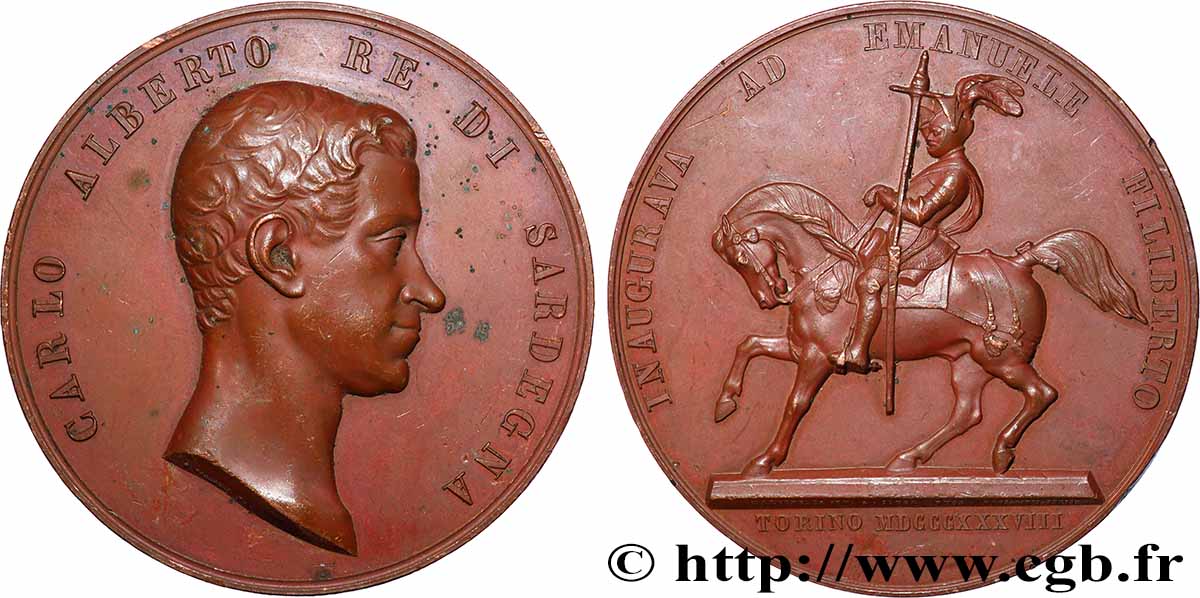 ITALIE - ROYAUME DE SARDAIGNE - CHARLES-ALBERT Médaille, Inauguration, Statue équestre d’Emmanuel Philippe de Savoie TTB+