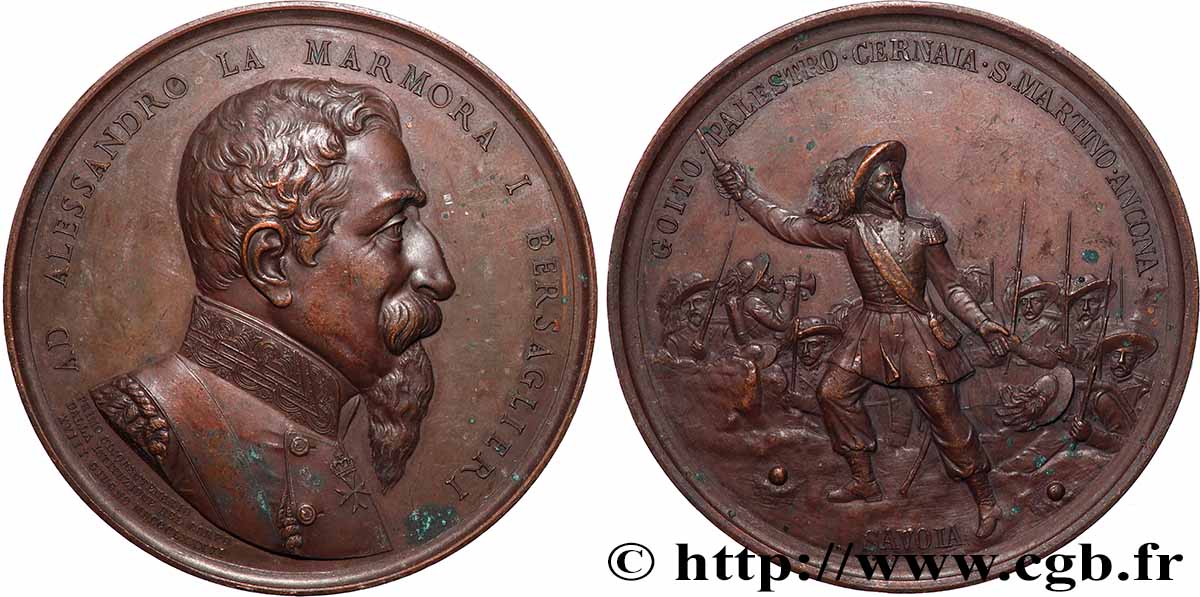 ITALIE - ROYAUME D&nbsp;ITALIE - HUMBERT Ier Médaille, 50e anniversaire des Bersaglieri MBC+