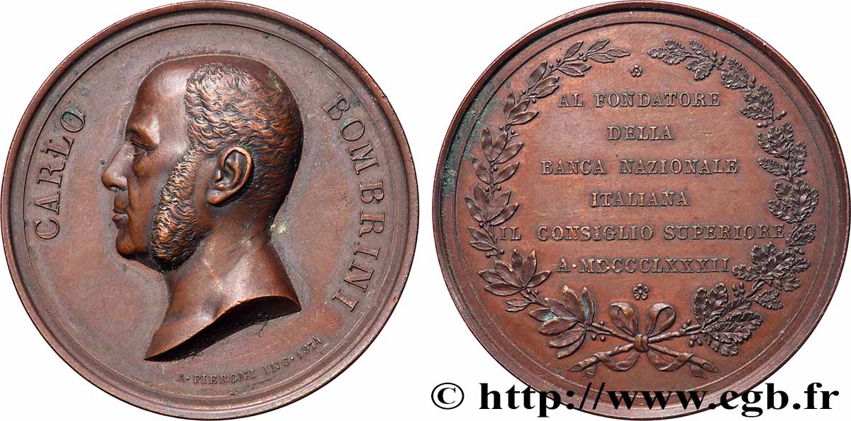 ITALIE - ROYAUME D&nbsp;ITALIE - HUMBERT Ier Médaille, Carlo Bombrini, fondateur de la Banque Nationale MBC