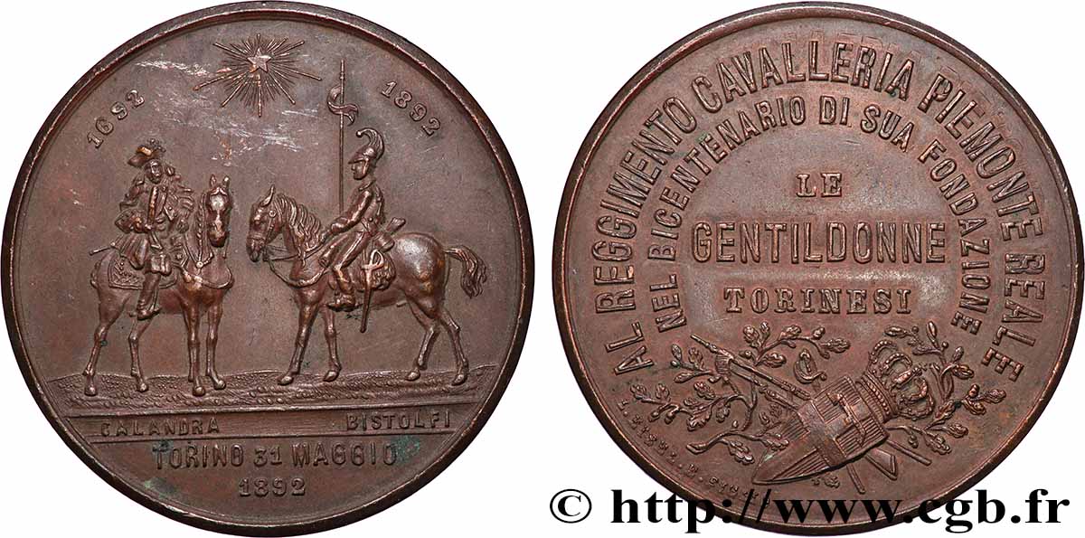 ITALIE - ROYAUME D&nbsp;ITALIE - HUMBERT Ier Médaille, Au Régiment royal de cavalerie du Piémont MBC+