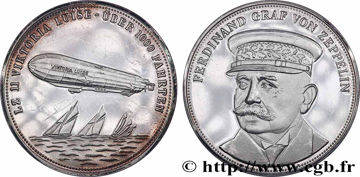 ALEMANIA Médaille, 150e anniversaire de Ferdinand Graf von Zeppelin, Lz 11 Viktoria Luise MBC+