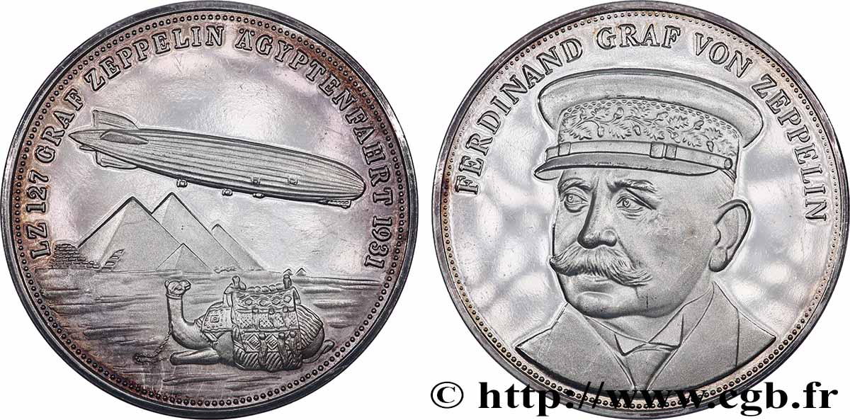 ALLEMAGNE Médaille, 150e anniversaire de Ferdinand Graf von Zeppelin, Voyage en Égypte du Graf Zeppelin TTB+