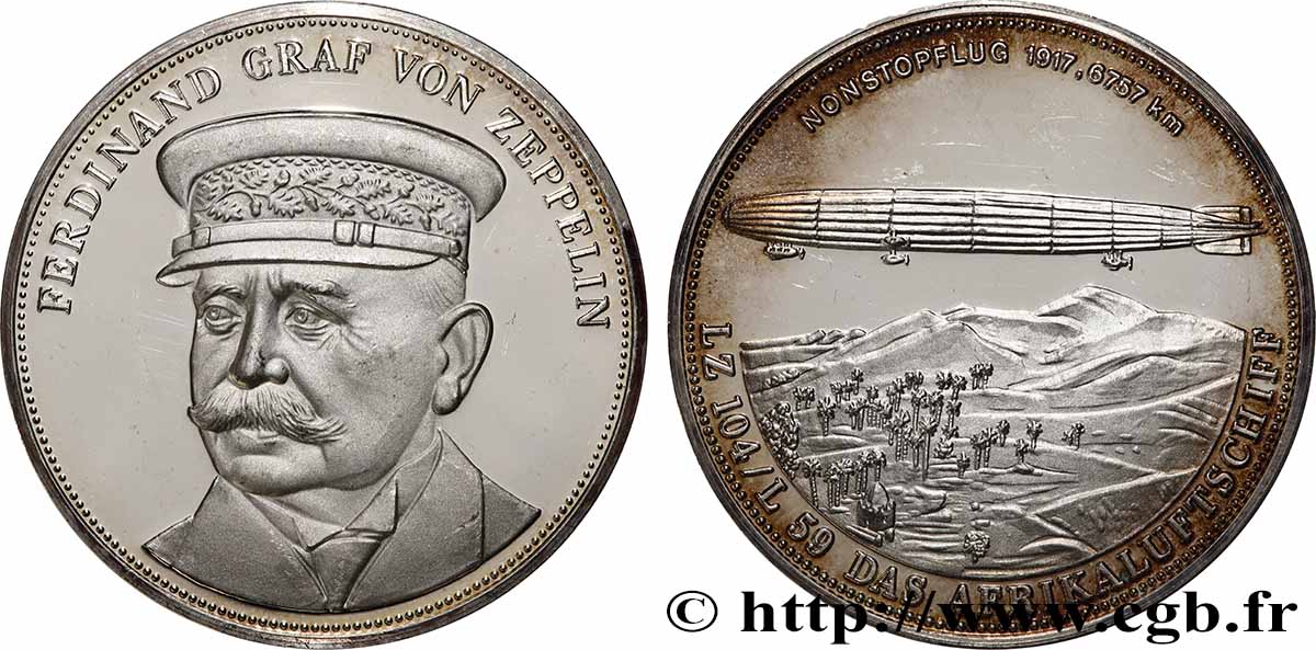 ALLEMAGNE Médaille, 150e anniversaire de Ferdinand Graf von Zeppelin, Lz 104 le dirigeable africain TTB+