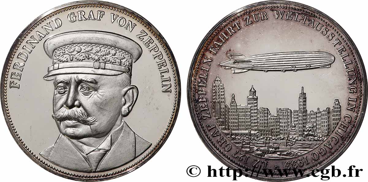 GERMANY Médaille, 150e anniversaire de Ferdinand Graf von Zeppelin, Lz 104 le dirigeable africain AU