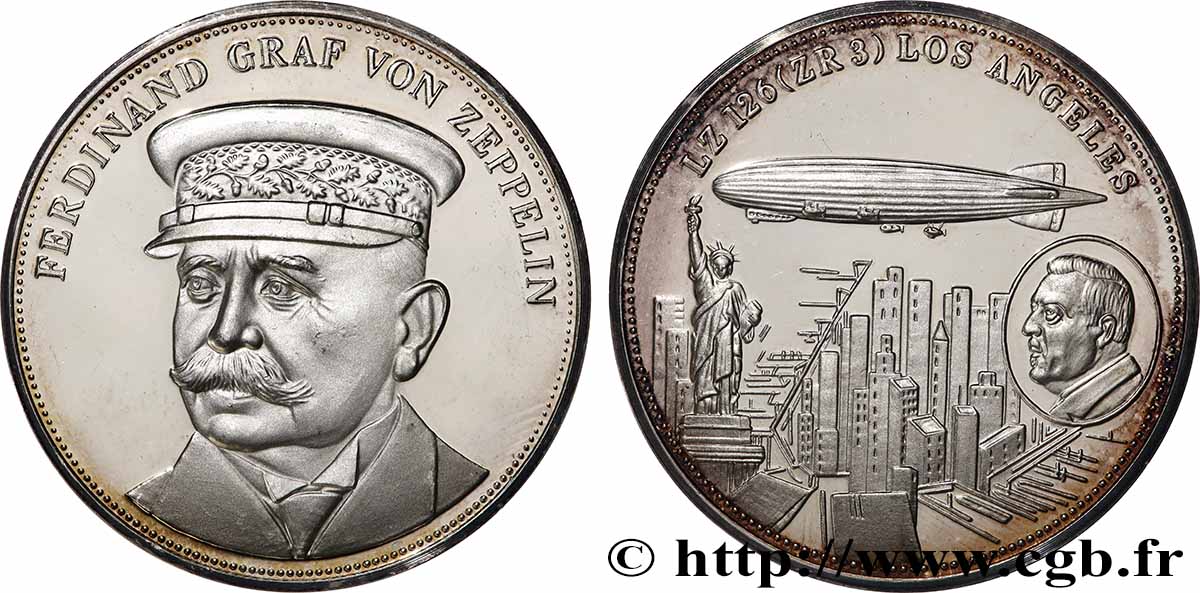 ALLEMAGNE Médaille, 150e anniversaire de Ferdinand Graf von Zeppelin, LZ 126 Los Angeles TTB+