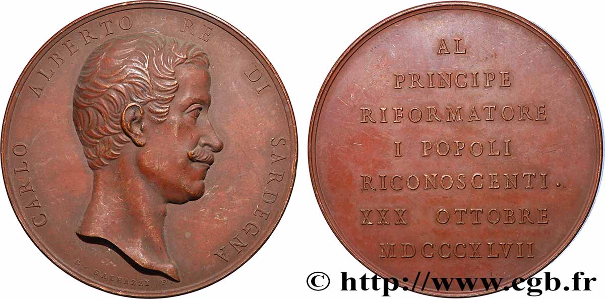 ITALIA - REINO DE CERDEÑA  - CARLO ALBERTO Médaille, Au Prince réformateur MBC+